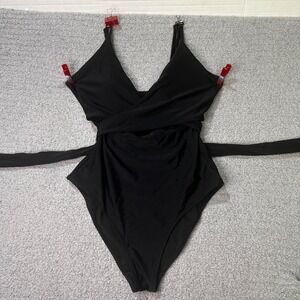 Aerie One Piece Swimsuit Multiway Wrap M Long Black Viral Chic Resortwear‎
